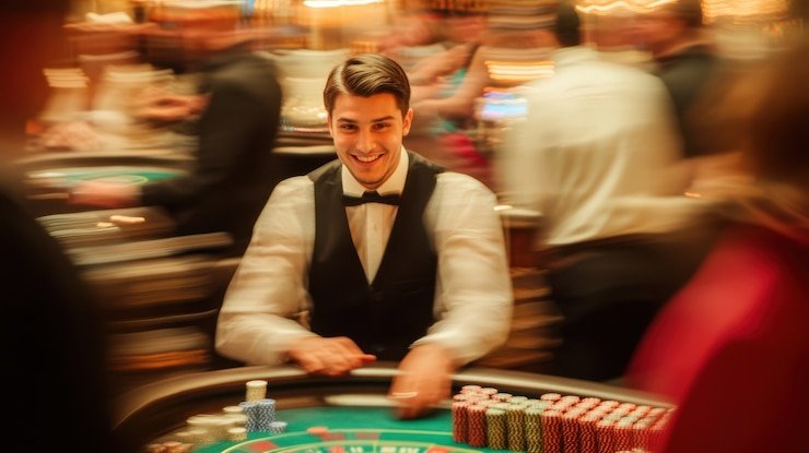 Live croupier conducting Singapore Pools draw on kombo88 login studio